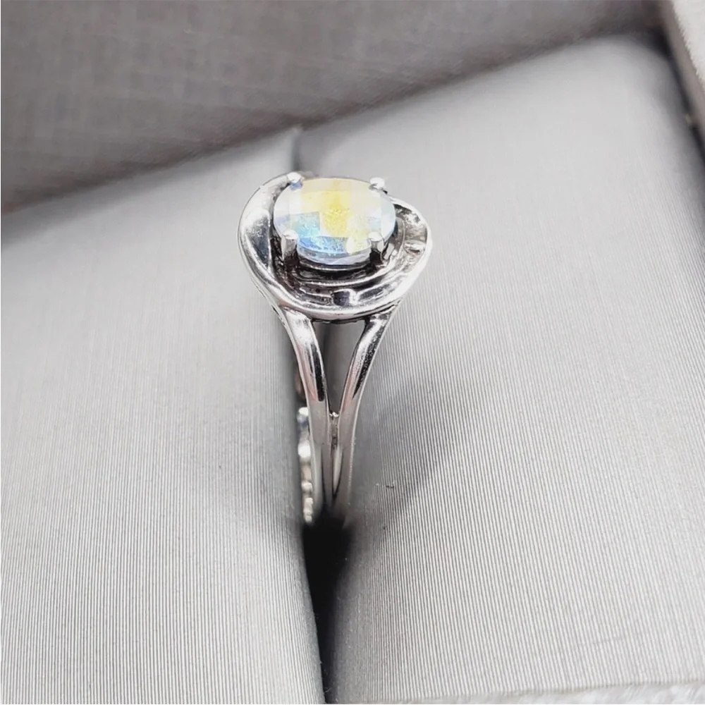 Genuine Round Checkerboard Cut Mercury Mystic Topaz 925 Sterling Silver Ring